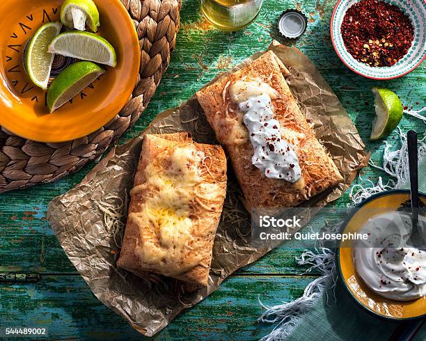 Chimichanga Stock Photo - Download Image Now - Beef, Burrito, Cheese