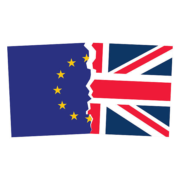 brexit. getrennt flaggen von europäische union und vereinigtes königreich - off englisches wort stock-grafiken, -clipart, -cartoons und -symbole