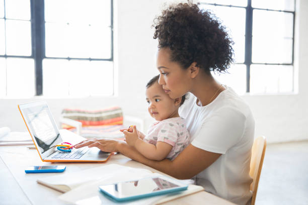 istock Mother working from home with daughter sitting on her lap 544489655