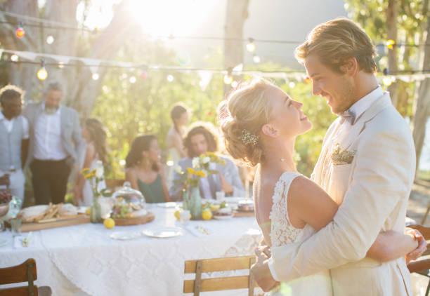 istock Young couple dancing during wedding reception in domestic garden 544490551