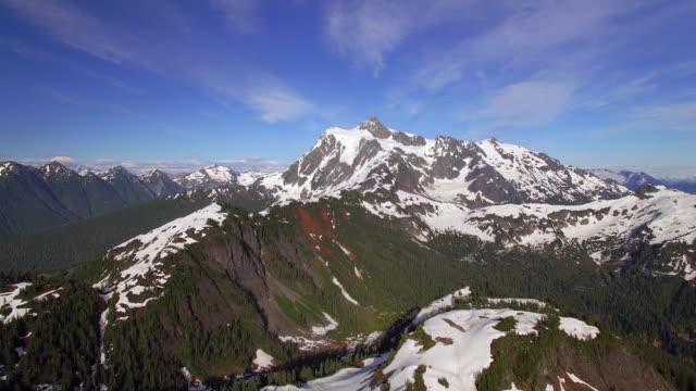 Stunning Helicopter Shot of Cascade Mountain Range with Mt Shuksan in Pacific Northwest