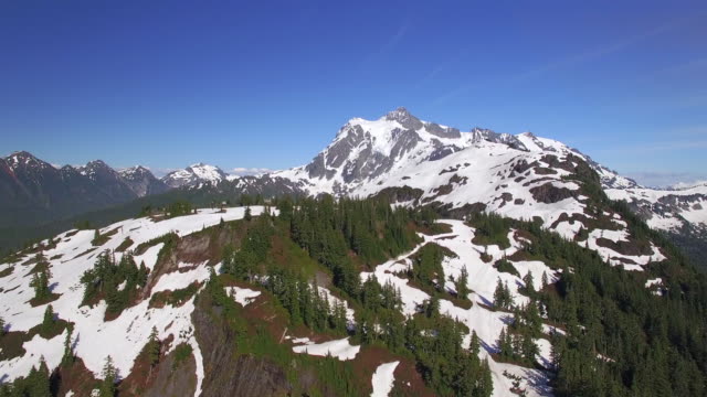 Summer Aerial of Mt Baker Ski Resort with Mt Shuksan Background