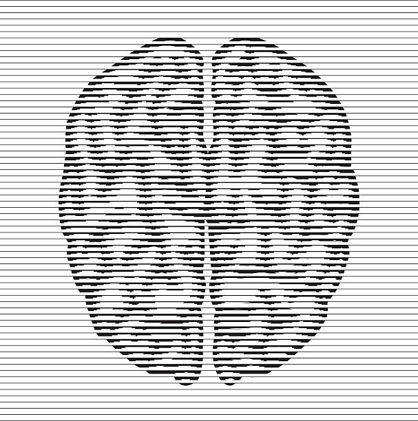 retro vintage  halftone lines bitmap black and white brain vector art illustration