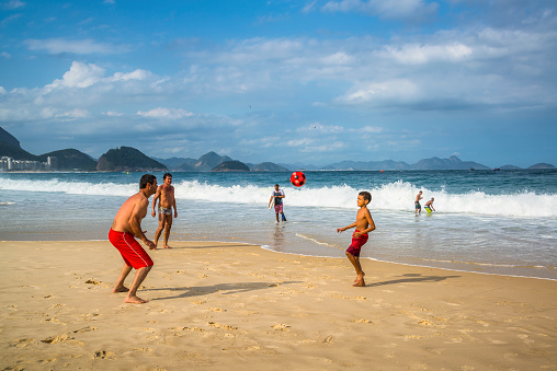 Rio de Janeiro, Brazil - August 22, 2015: Copacabana Beach, Playing football