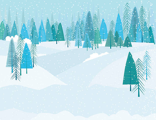 niedlich comic winterwald in einem snowstrom - christmas christmas tree snowing blue stock-grafiken, -clipart, -cartoons und -symbole
