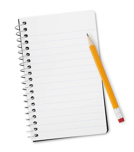 caderno de notas e lápis (com localização - traçado de recorte imagens e fotografias de stock