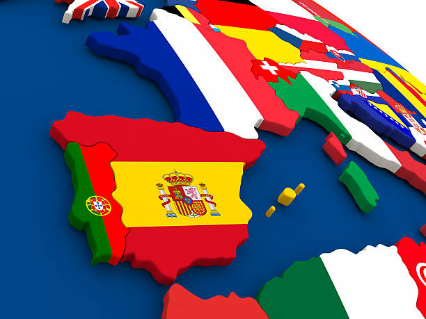 istock Spain and Portugal on globe with flags 544561340
