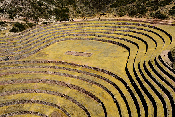 The archaeological site of Moray in the Cusco Region of Peru is at an elevation of 3,500 m (11,500 ft). The site contains unusual Inca ruins consisting of several enormous terraced circular depressions, the largest of which is approximately 30 m (98 ft) deep. As with many other Inca sites, it also has a sophisticated irrigation system. The purpose of these depressions is uncertain, but their depth, design, and orientation with respect to wind and sun creates a temperature difference of as much as 15 Â°C (27 Â°F) between the top and the bottom. It is possible that this large temperature difference was used by the Inca to study the effects of different climatic conditions on crops. Speculation about the site has led to discussion about Moray as an Inca agricultural experiment station.