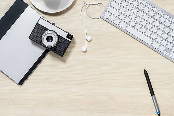 istock Top view of workplace in the office 544562344