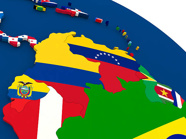 istock Colombia and Venezuela on globe with flags 544562416