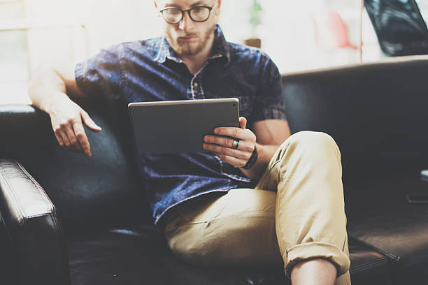 istock Successful Businessman working tablet modern Interior Design Loft Office.Men 544563060