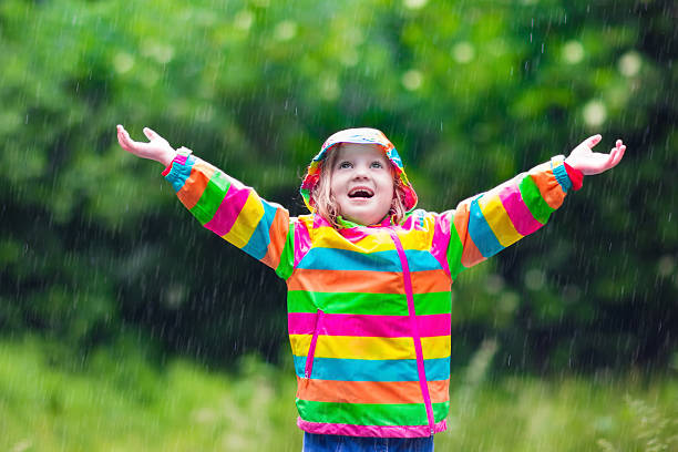 istock Little child playing in the rain 544563844