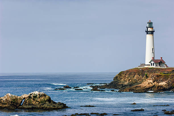 faro de la costa del pacífico y rocky shore - pigeon point lighthouse fotografías e imágenes de stock