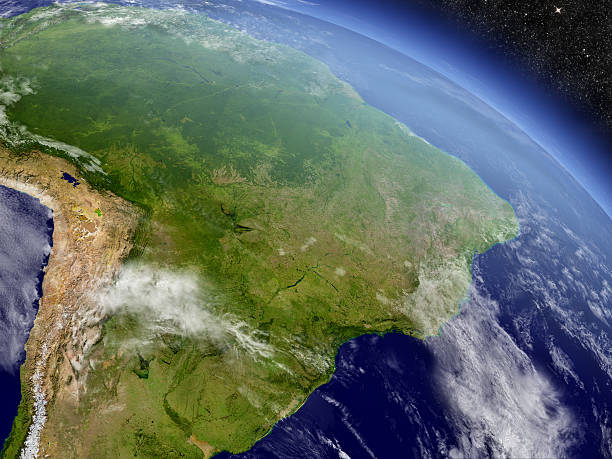 brazil from space - globe earth space high angle view imagens e fotografias de stock