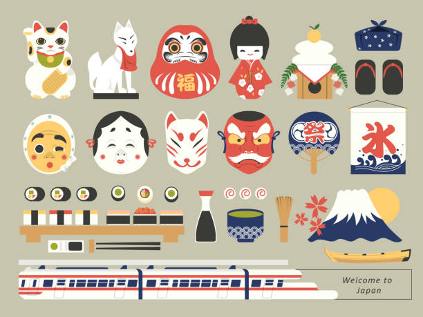 japanische kultur stopft - winkekatze stock-grafiken, -clipart, -cartoons und -symbole