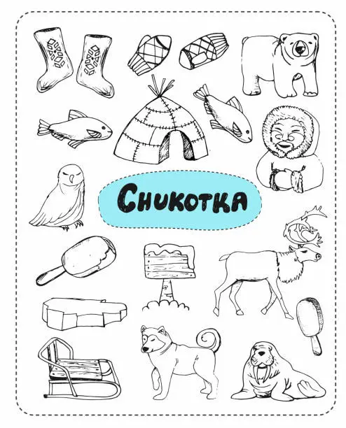 Vector illustration of Vector set of tourist attractions Chukotka.