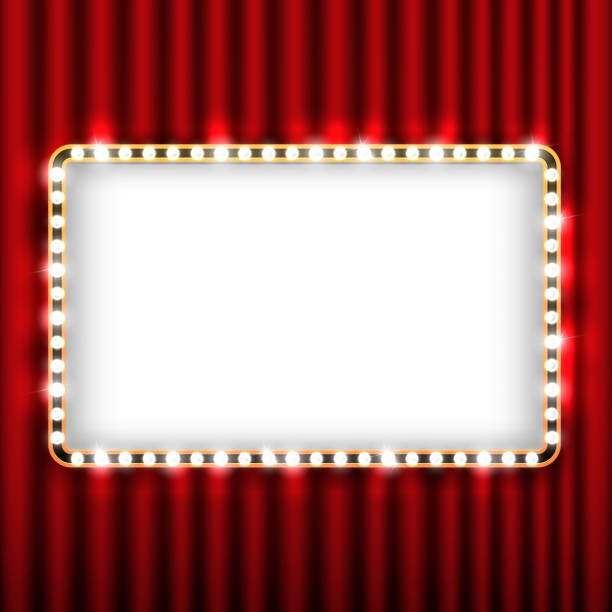 istock Theater scene with red curtain and sign gold frame 544571656