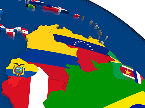 istock Colombia and Venezuela on 3D map with flags 544571816