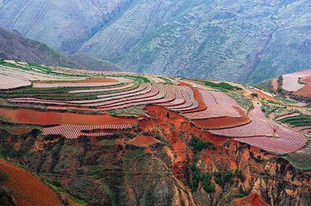 Second magnificent Red land in the world-valley 03 China,Yunnan province,Kunming city,Dongchuan District, yunnan province stock pictures, royalty-free photos & images