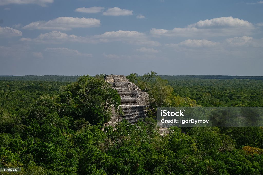 The pyramid structure The pyramid structure of 1 in the complex rises over the jungle of Calakmul, Mexico Ancient Civilization Stock Photo