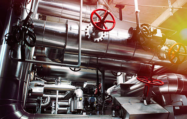 istock Industrial zone, Steel pipelines, valves and cables 544575408
