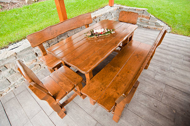 istock Garden wood table with candles 544576072