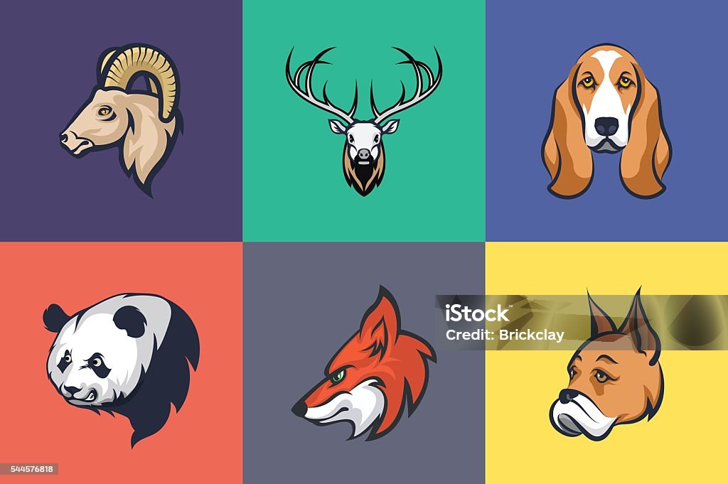 Animals And Birds Colored Illustrations 3 Stock Illustration - Download  Image Now - Animal Head, Boxer - Dog, Vector - iStock