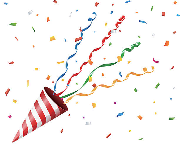 ilustraciones, imágenes clip art, dibujos animados e iconos de stock de fiesta galleta con confeti y serpentina sobre un fondo blanco - streamer congratulating party popper birthday
