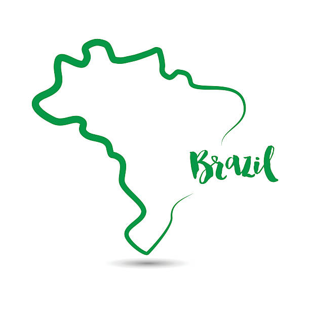 ブラジル国別の輪郭が緑色 - brazil map rio de janeiro sao paulo点のイラスト素材／クリップアート素材／マンガ素材／アイコン素材