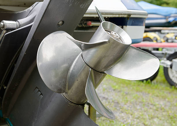istock close up of a motorboat outboard engine propeller. 544589574