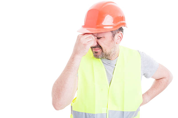 istock Portrait of male constructor forgot to do something 544592674