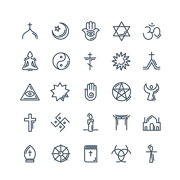 Vector religion icons set thin style Vector religion icons set thin style eps10 egyptian demons stock illustrations