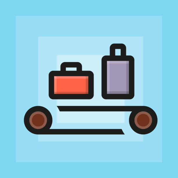 wektor płaskie ikona sprawdź bagażu na lotnisko - airport isometric airport security x ray stock illustrations