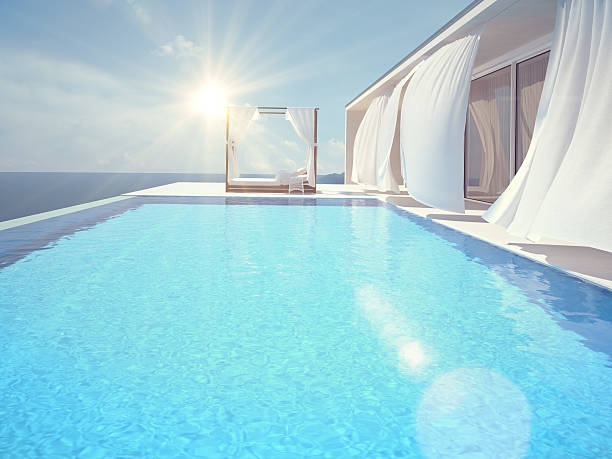 istock luxury swimming pool. color edit.3d rendering 544598432
