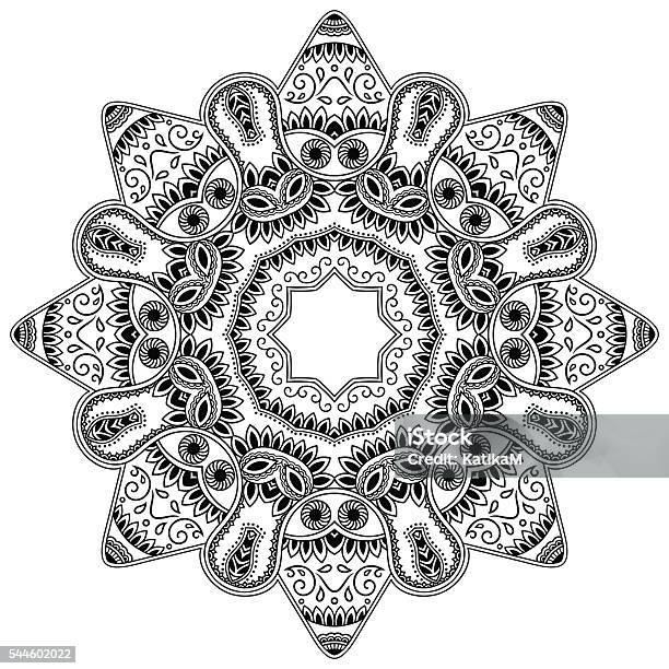 Vector Henna Tatoo Mandala Mehndi Style Stock Illustration - Download Image Now - Abstract, Arts Culture and Entertainment, Border - Frame