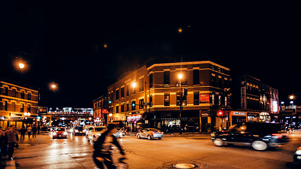 Night traffic in Wicker Park, Chicago.