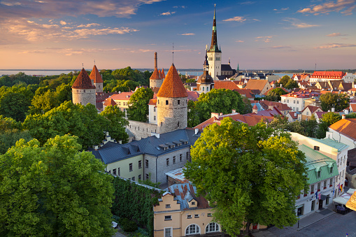  Image of Old Town Tallinn in Estonia during sunset.