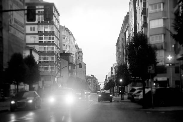 istock Black and white dusk street view. 544651966