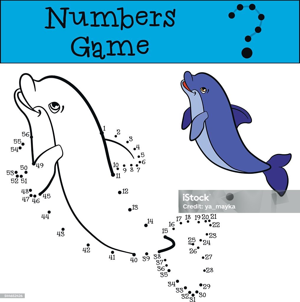 Educational games for kids: Numbers game. Little cute dolphin Educational games for kids: Numbers game. Little cute dolphin swims and smiles. Advice stock vector