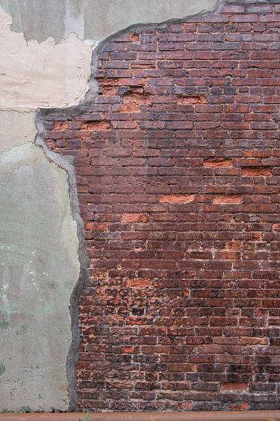 istock Antique Red Brick Wall with Grout Skim on Left 544653954