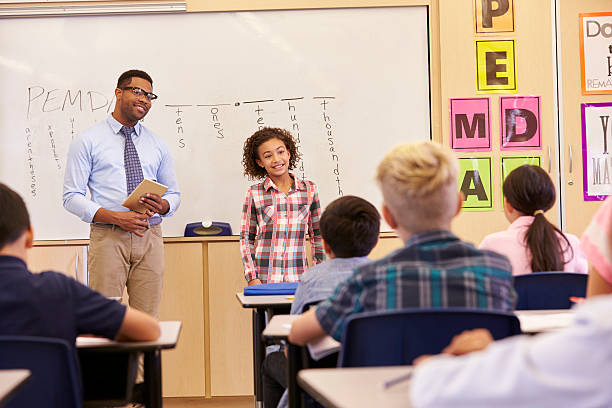 istock Schoolgirl presenting to her elementary school classmates 544655600
