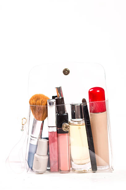 istock Various makeup products on wooden background with copyspace 544656326