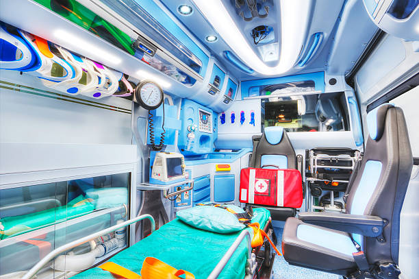 Inside of an ambulance. High key. stock photo