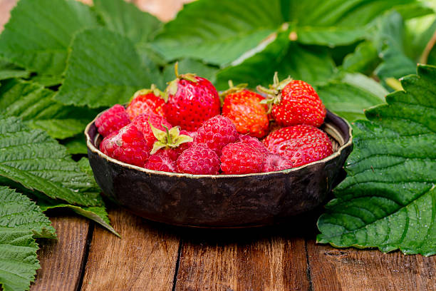 istock raspberries strawberry summer berry leaf 544658488