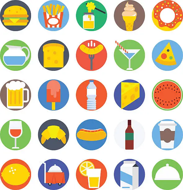 Vector illustration of Food Colored Vector Icons 1