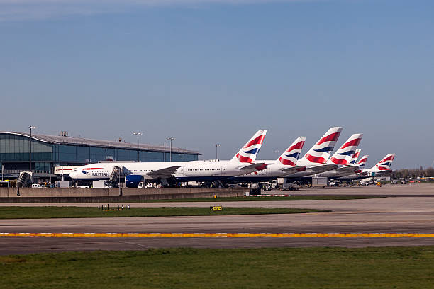 영국 항공 (ba) 항공기 런던 히스로 공항 - heathrow airport london england airport station 뉴스 사진 이미지