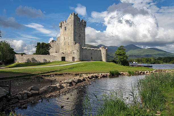 Ross Castle - Killarney - Republic of Ireland Killarney, Ireland - June 15, 2016: Ross Castle is a 15th-century tower house and keep on the edge of Lough Leane, in Killarney National Park, County Kerry in the Republic of Ireland It is the ancestral home of the O'Donoghue clan. killarney lake stock pictures, royalty-free photos & images