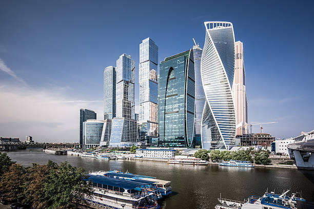 Moscow International Business Center View of futuristic skyscrapers in Moscow International Business Center. moscow russia stock pictures, royalty-free photos & images