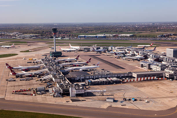 공중 뷰-런던 히스로 공항 - terminal 5 heathrow airport 뉴스 사진 이미지