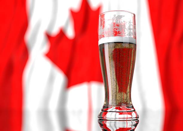 istock glass of beer in front a canadian fla. 3D rendering. 544660822